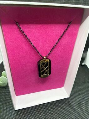 Posh Black Dog Tag Pendant Necklace Geometric Metal Pendant Unisex